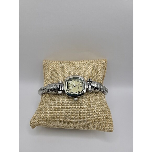 Vintage Cote d Azur Wristwatch Silver Tone Cuff Bracelet Cream Dial Square - Picture 8 of 12